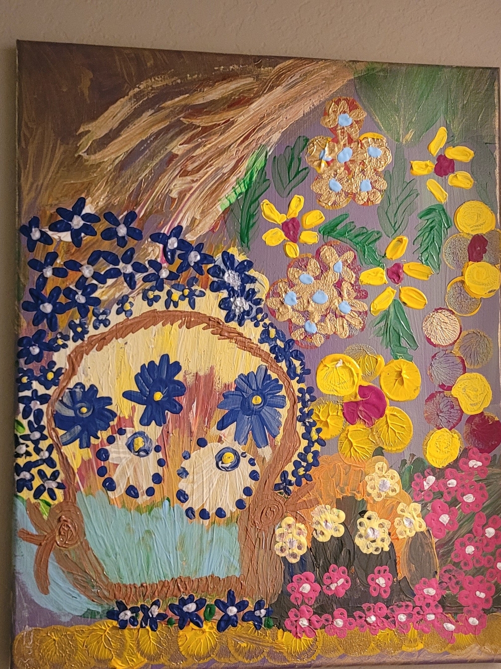 Handmade Floral Basket Canvas Art - Multicolor